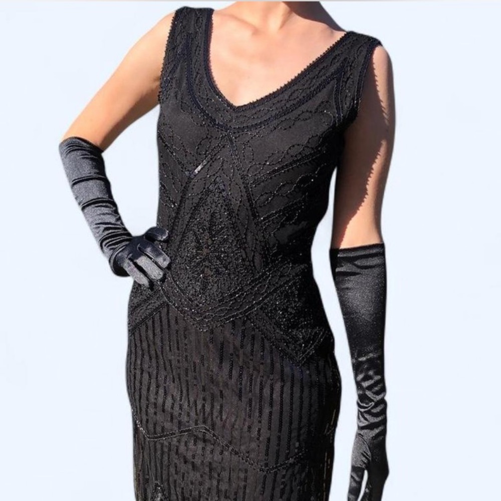 Fundaisy Black Beaded 1920s Gatsby/Flapper Dress size M